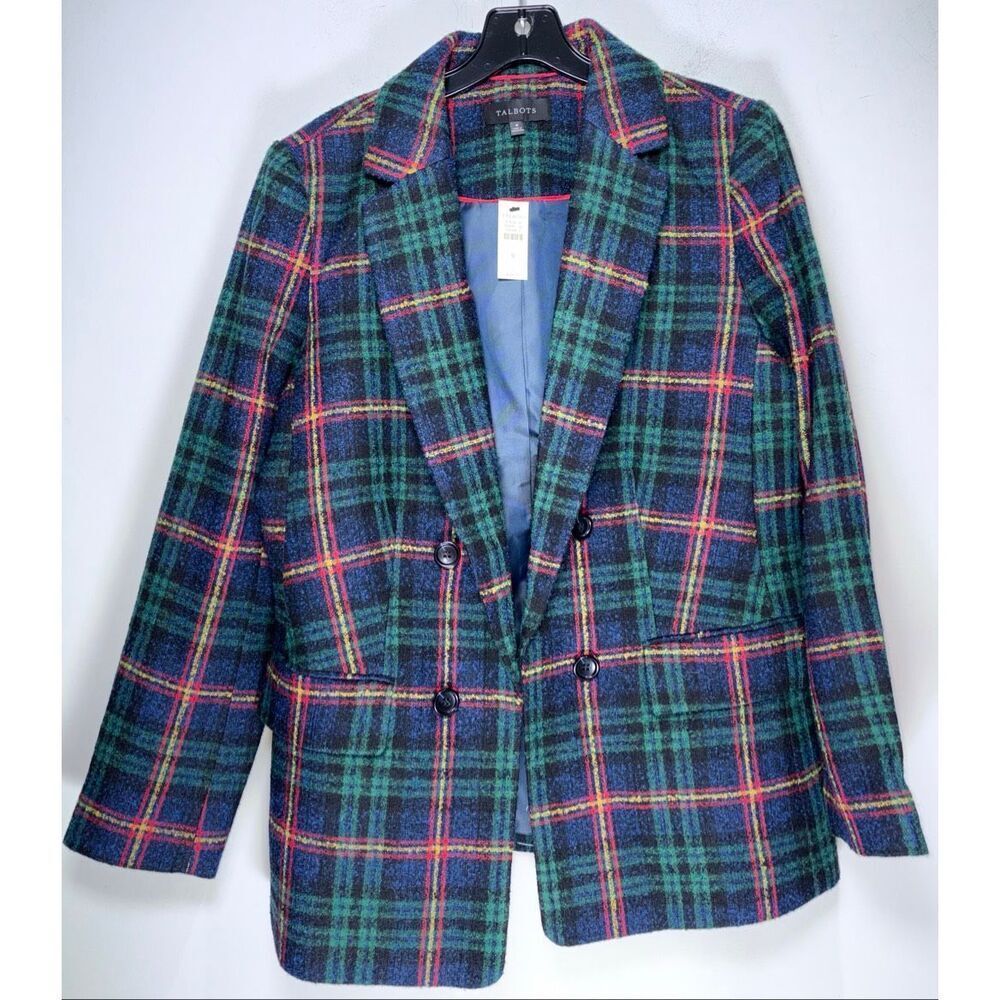 Talbots plaid double breasted blazer size 8